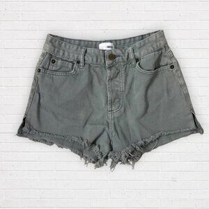 SOCIETY AMUSE Olive Green High Waist Rise Distressed Button Fly Shorts 25